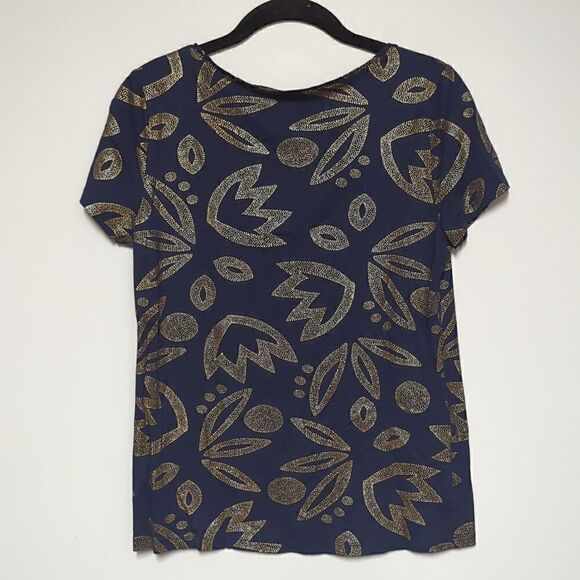 Ann Taylor Factory Blue Scoop Neck Short Sleeve Shirt - Picture 3 of 4